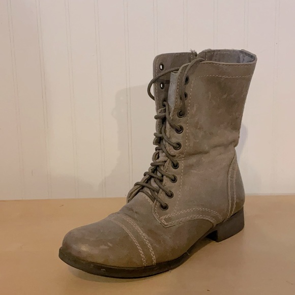 Steve Madden Combat Boots, Leather, Size 8, Olive/Brown - Picture 1 of 1